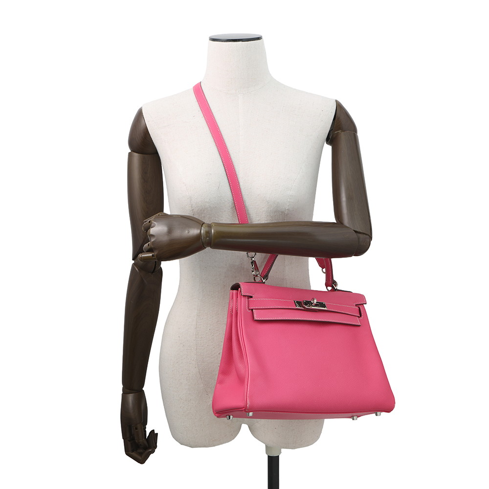 エルメス キャンディ ケリー28 内縫い ローズティリアン/ルビー/シルバー金具 エプソン □P刻印 2wayショルダー