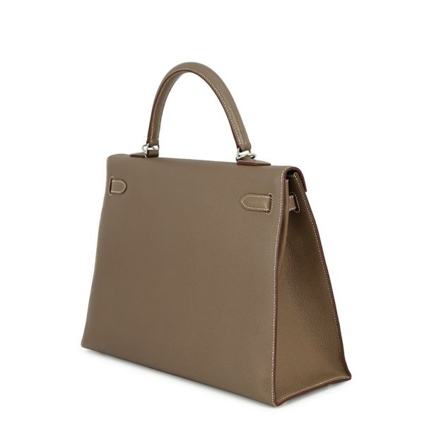 エルメス ハンドバッグ ケリー35 外縫い ヴェルソ エトゥープ/ルビー/シルバー金具 エプソン □R刻印 2wayショルダー SPO