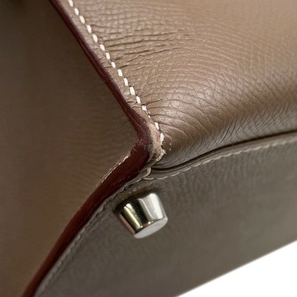 エルメス ハンドバッグ ケリー35 外縫い ヴェルソ エトゥープ/ルビー/シルバー金具 エプソン □R刻印 2wayショルダー SPO