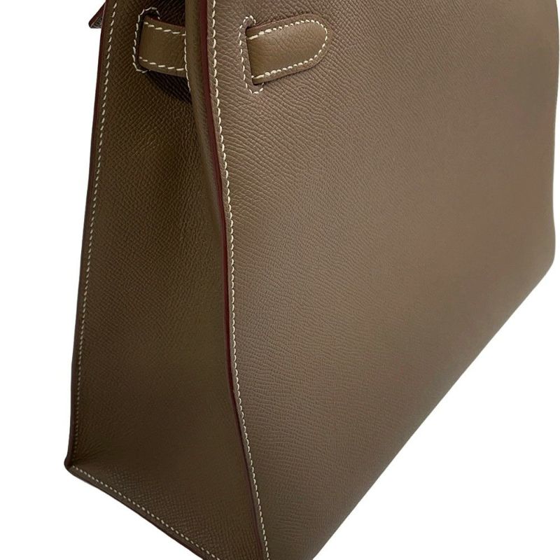 エルメス ハンドバッグ ケリー35 外縫い ヴェルソ エトゥープ/ルビー/シルバー金具 エプソン □R刻印 2wayショルダー SPO