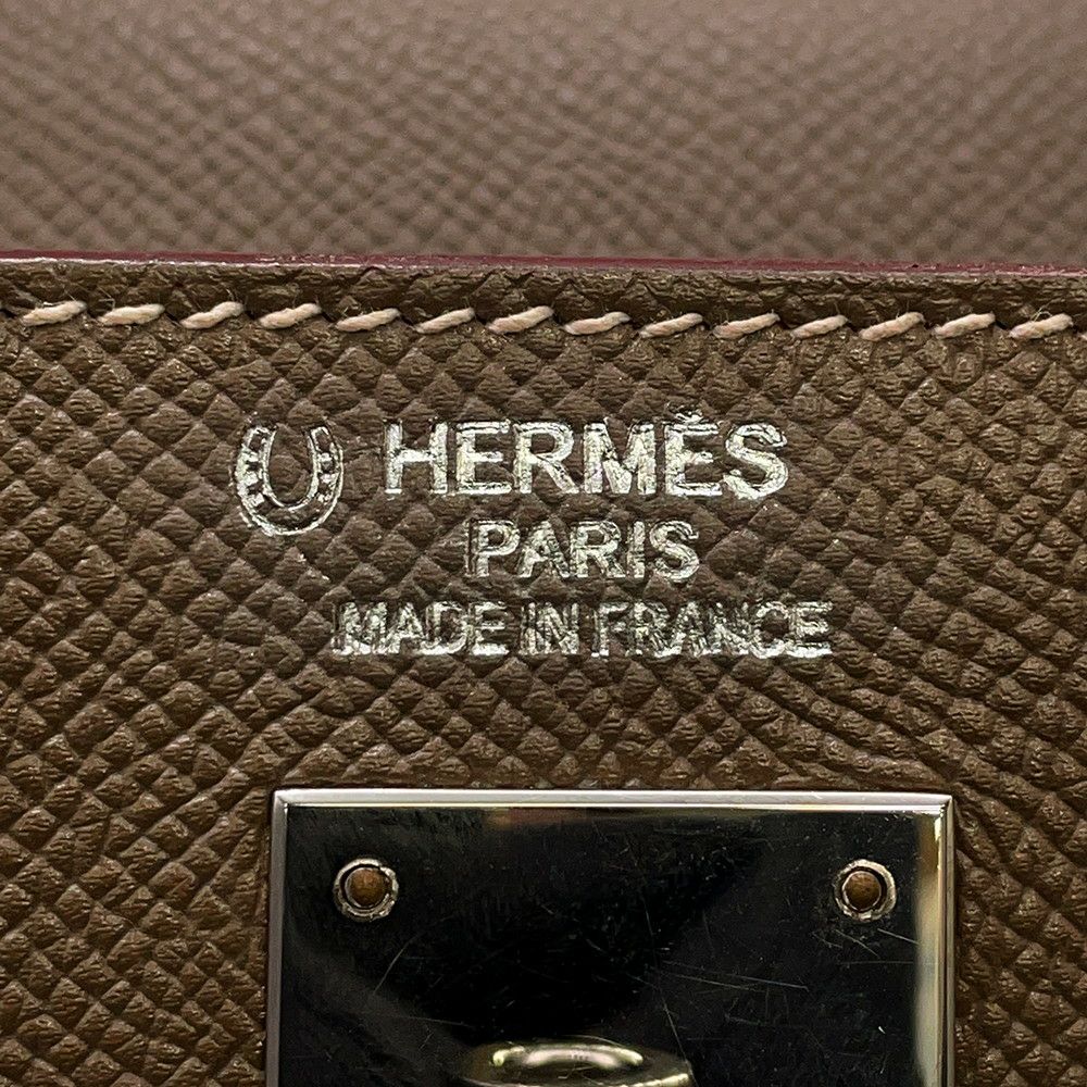 エルメス ハンドバッグ ケリー35 外縫い ヴェルソ エトゥープ/ルビー/シルバー金具 エプソン □R刻印 2wayショルダー SPO