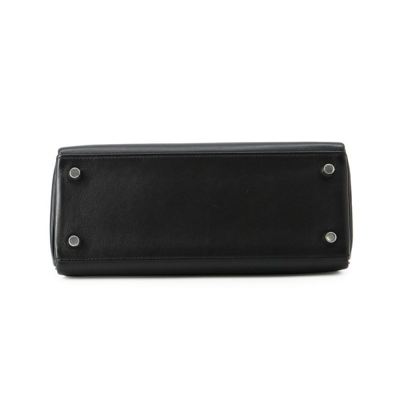 エルメス ハンドバッグ ケリー25 内縫い ブラック/シルバー金具 ヴォーシェリ K刻印 2wayショルダー 黒