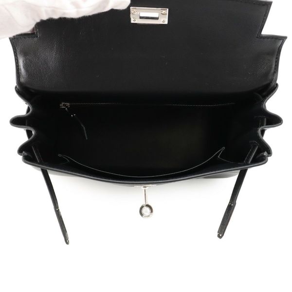 エルメス ハンドバッグ ケリー25 内縫い ブラック/シルバー金具 ヴォーシェリ K刻印 2wayショルダー 黒