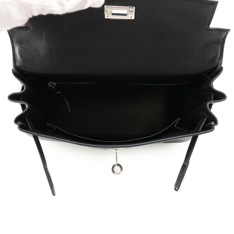 エルメス ハンドバッグ ケリー25 内縫い ブラック/シルバー金具 ヴォーシェリ K刻印 2wayショルダー 黒