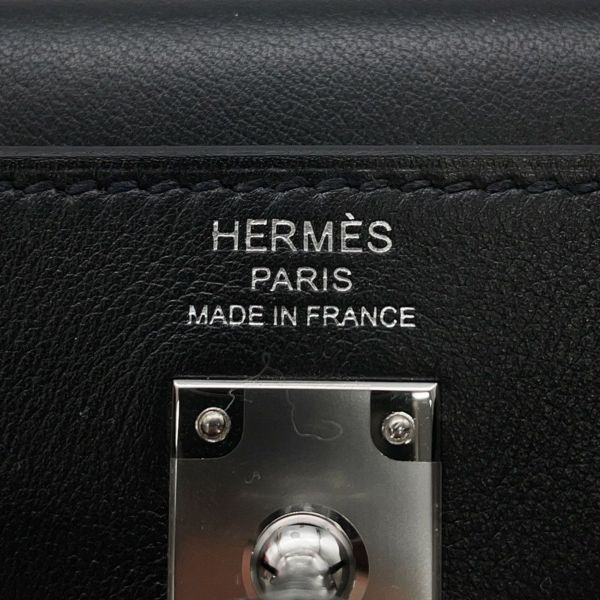 エルメス ハンドバッグ ケリー25 内縫い ブラック/シルバー金具 ヴォーシェリ K刻印 2wayショルダー 黒