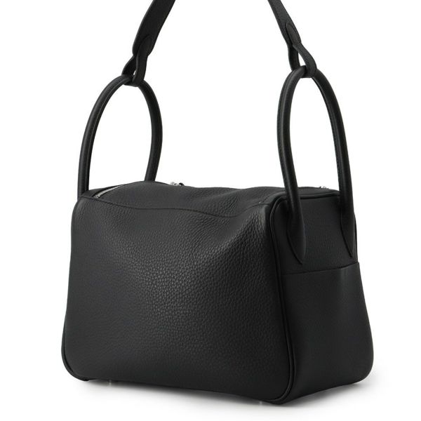 エルメス ハンドバッグ リンディ26 ブラック/シルバー金具 トリヨンクレマンス K刻印 2wayショルダー 黒