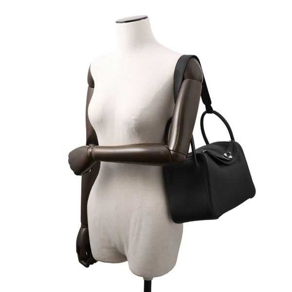 エルメス ハンドバッグ リンディ26 ブラック/シルバー金具 トリヨンクレマンス K刻印 2wayショルダー 黒