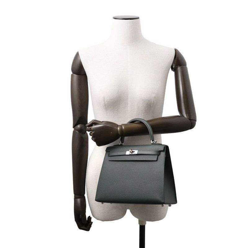 エルメス ハンドバッグ ケリー25 外縫い ヴェールマングローブ/エレクトラム金具 エプソン K刻印 2wayショルダー