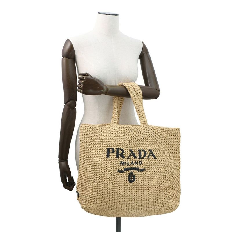 プラダ トートバッグ クロシェ ロゴ ラフィア 1BG392 PRADA かごバッグ