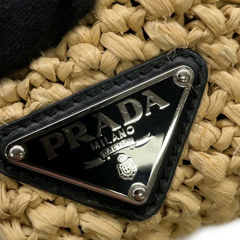 プラダ トートバッグ クロシェ ロゴ ラフィア 1BG392 PRADA かごバッグ
