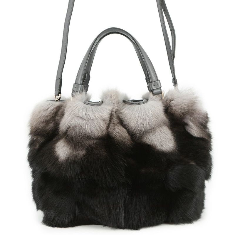 トッズ ハンドバッグ ミンクファー TOD'S 2wayショルダー 黒