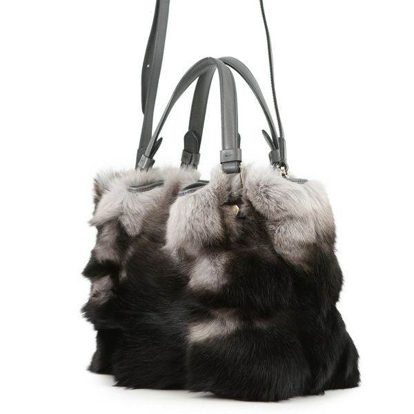 トッズ ハンドバッグ ミンクファー TOD'S 2wayショルダー 黒