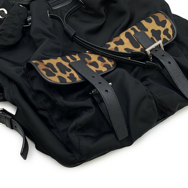 プラダ リュック レオパード Re-Nylon ナイロン 1BZ811 PRADA バッグ 黒