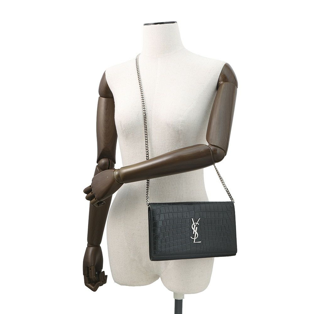 サンローランパリ チェーンウォレット クロコ型押しレザー 377829 SAINT LAURENT PARIS 財布 黒