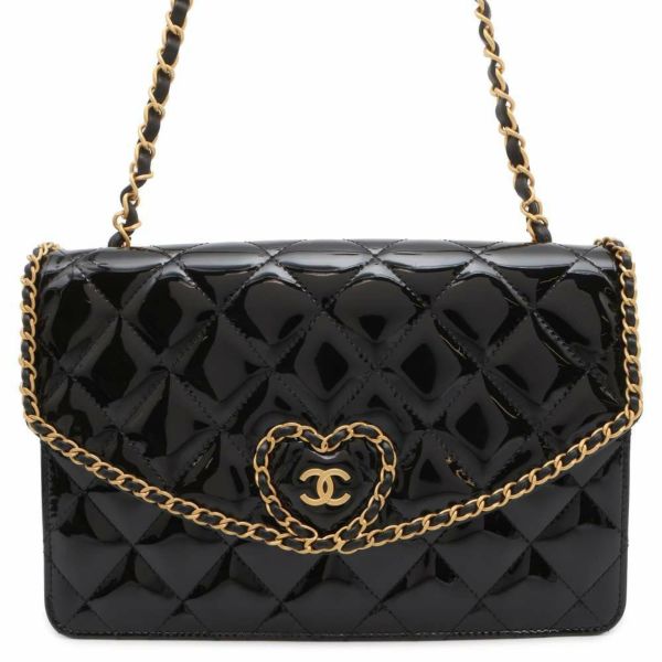 シャネル チェーンショルダーバッグ ココマーク マトラッセ パテント AS4900 CHANEL フラップ バッグ 黒