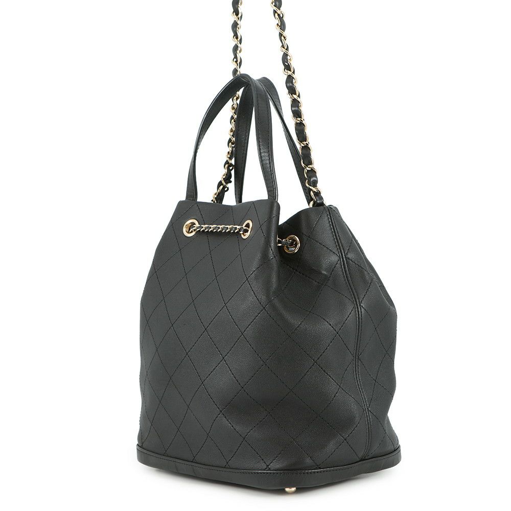 シャネル ハンドバッグ ココマーク マトラッセ レザー CHANEL 2way 黒
