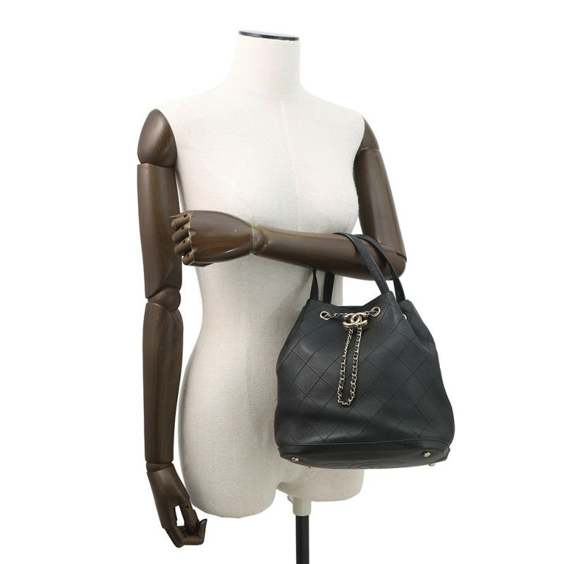 シャネル ハンドバッグ ココマーク マトラッセ レザー CHANEL 2way 黒