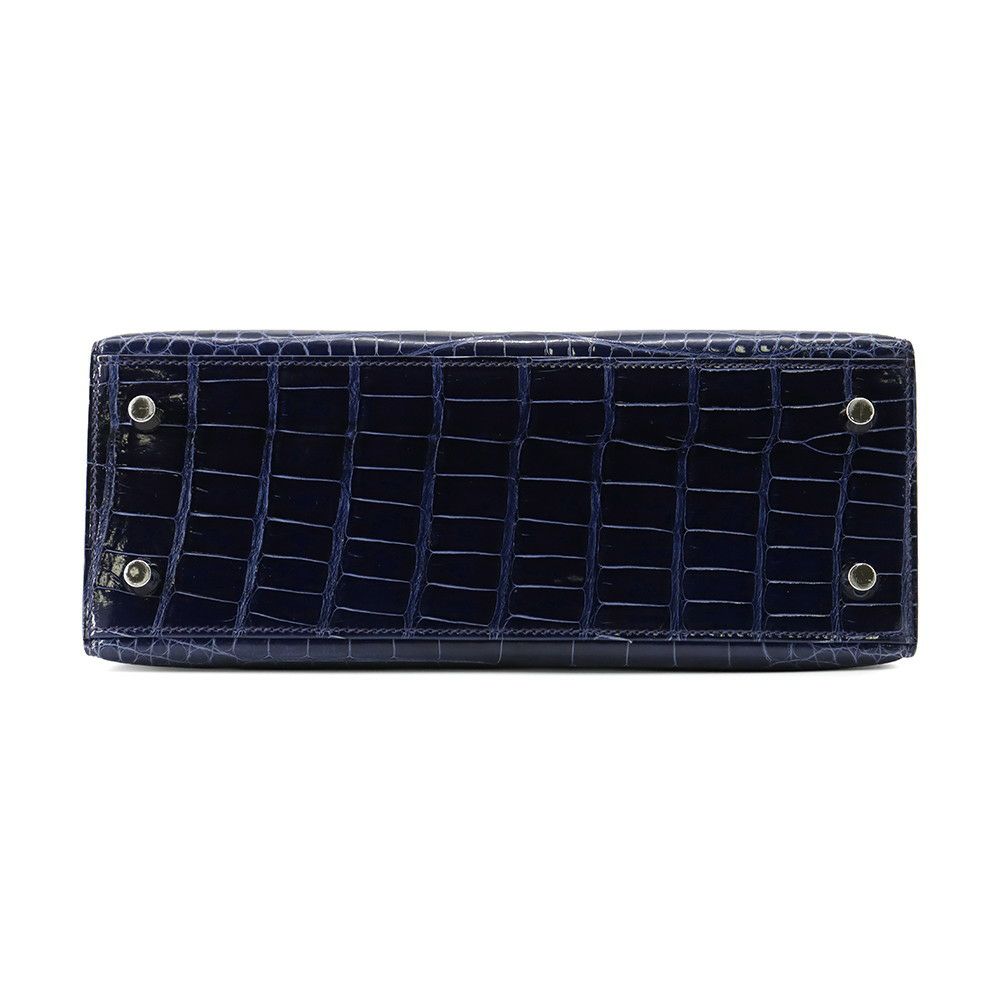 エルメス ハンドバッグ ケリー25 外縫い ブルーサフィール/シルバー金具 アリゲーターシャイン C刻印 2wayショルダー