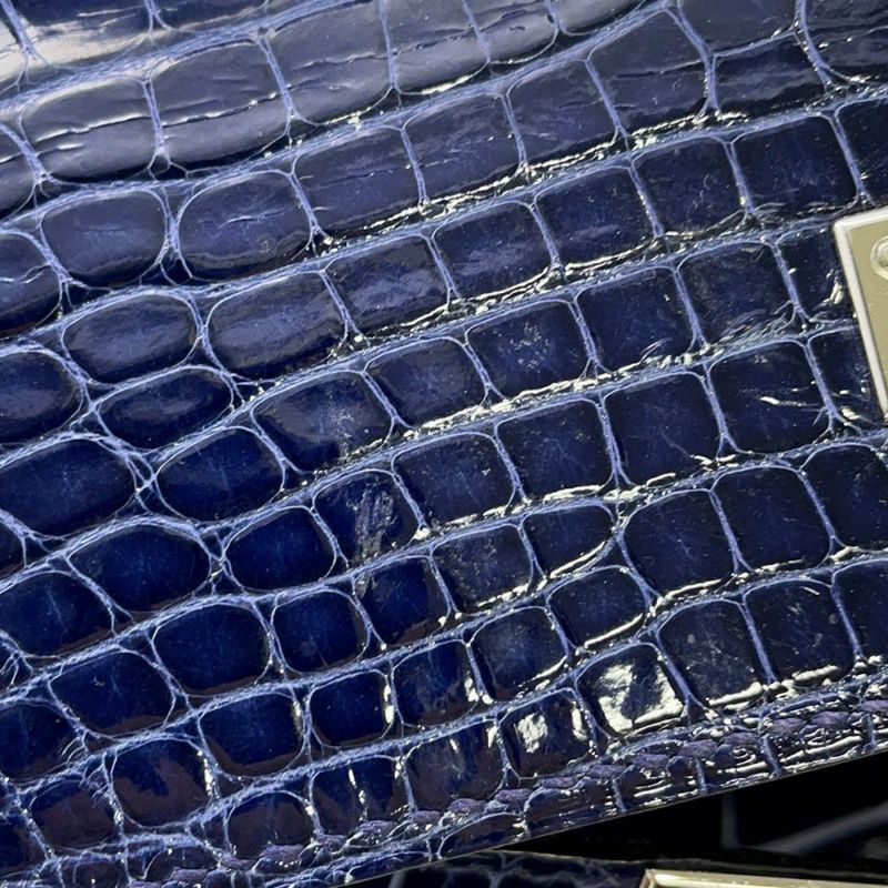 エルメス ハンドバッグ ケリー25 外縫い ブルーサフィール/シルバー金具 アリゲーターシャイン C刻印 2wayショルダー