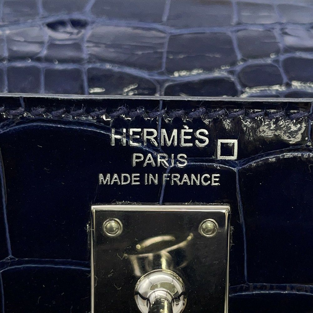 エルメス ハンドバッグ ケリー25 外縫い ブルーサフィール/シルバー金具 アリゲーターシャイン C刻印 2wayショルダー