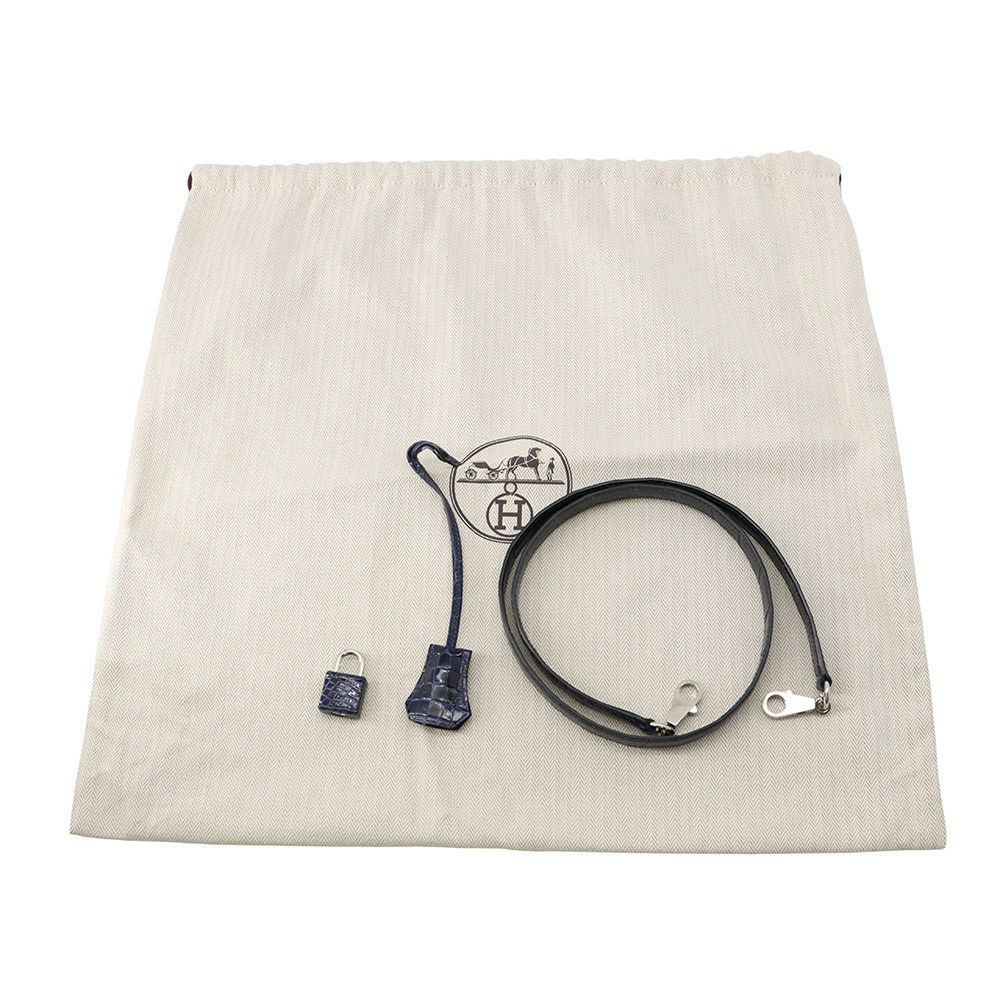 エルメス ハンドバッグ ケリー25 外縫い ブルーサフィール/シルバー金具 アリゲーターシャイン C刻印 2wayショルダー