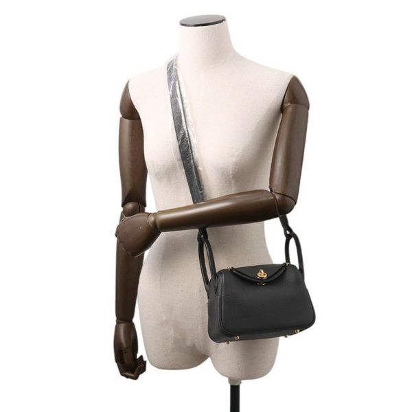 エルメス リンディ ミニ ブラック/ゴールド金具 トリヨンクレマンス K刻印 2wayショルダー 黒