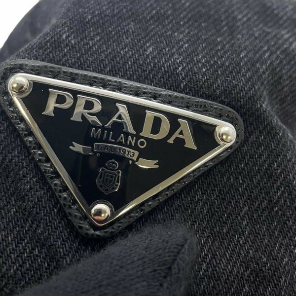 プラダ ハット ロゴ トライアングル デニム コットン サイズM 2HC137 PRADA 帽子 黒