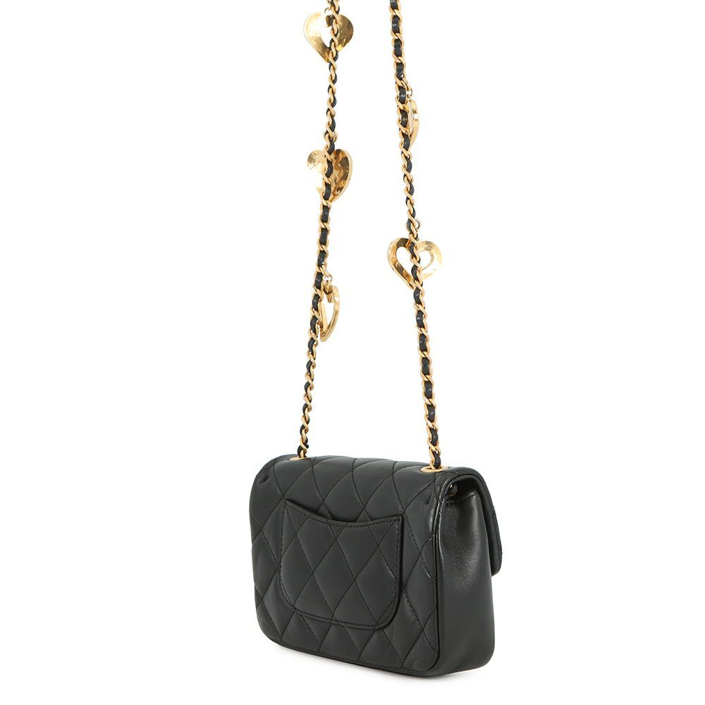 シャネル チェーンショルダーバッグ ミニ マトラッセ ハートチャーム ラムスキン AS3457 CHANEL 黒