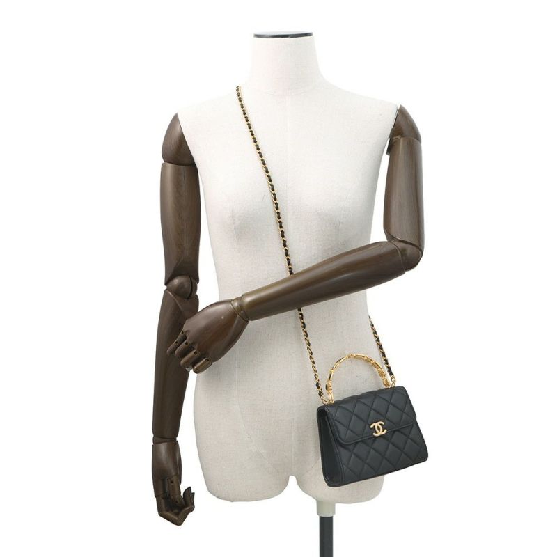 シャネル チェーンショルダーバッグ マトラッセ ココマーク ラムスキン AP2945 2way 黒