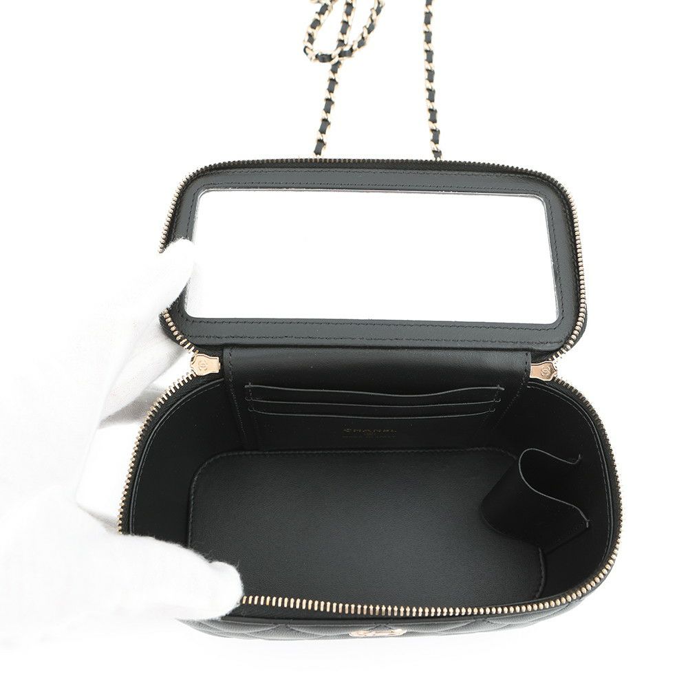 シャネル チェーンショルダーバッグ マトラッセ ココマーク バニティバッグ ラムスキン AP1472 CHANEL 黒 2way ヴァニティバッグ
