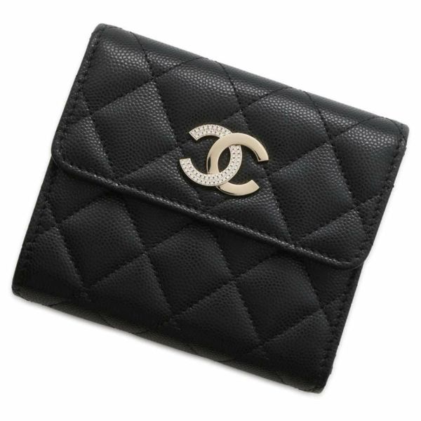 シャネル 三つ折り財布 マトラッセ ラインストーン ココマーク キャビアスキン AP4175 CHANEL 財布 黒 |  中古・新品ブランド販売ギャラリーレア公式通販