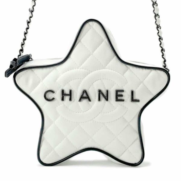 シャネル チェーンショルダーバッグ スター ココマーク サテン AS4579 CHANEL バッグ 星 白