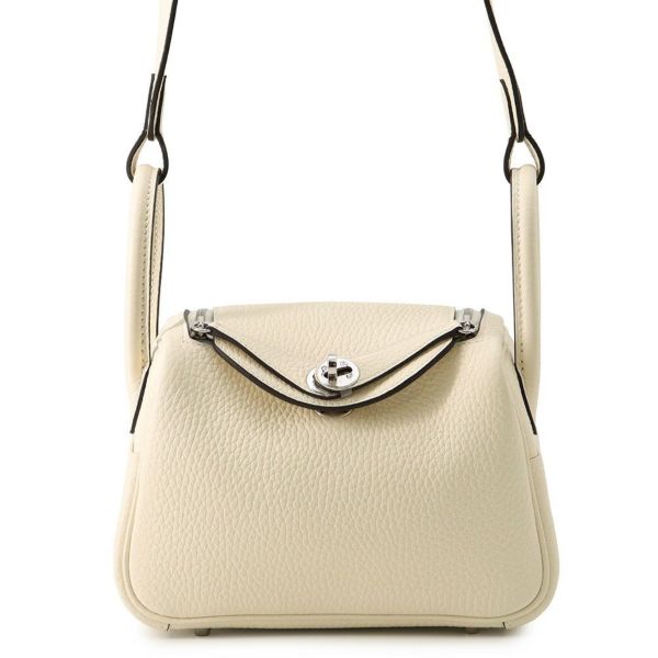 エルメス ハンドバッグ リンディ ミニ クリーム/シルバー金具 トリヨンクレマンス K刻印 2wayショルダー