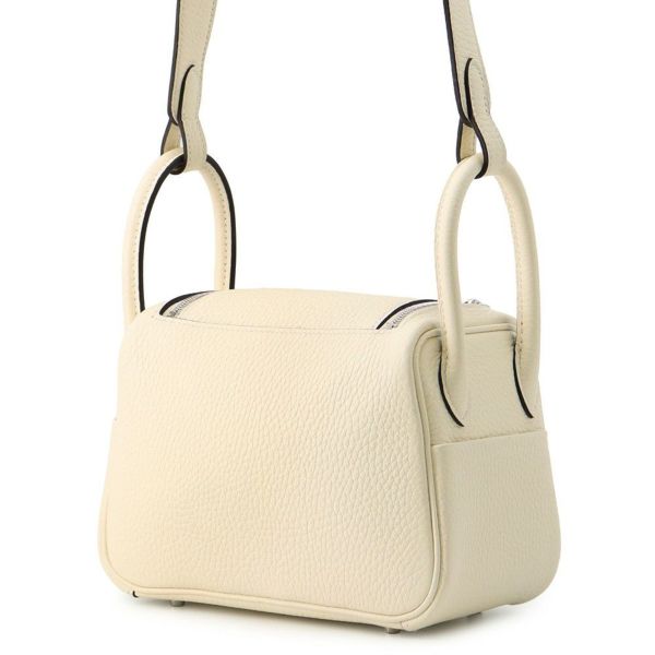 エルメス ハンドバッグ リンディ ミニ クリーム/シルバー金具 トリヨンクレマンス K刻印 2wayショルダー