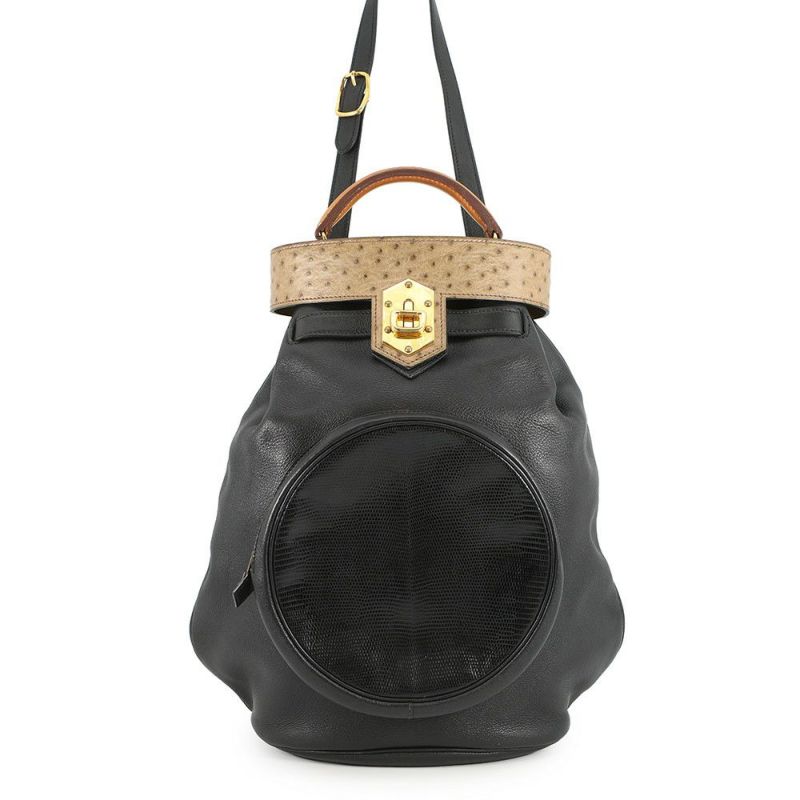 エルメス ショルダーバッグ スマックPM ブラック/イエロー/ゴールド金具 ヴォーグレネ/リザード/オーストリッチ 〇U刻印 黒