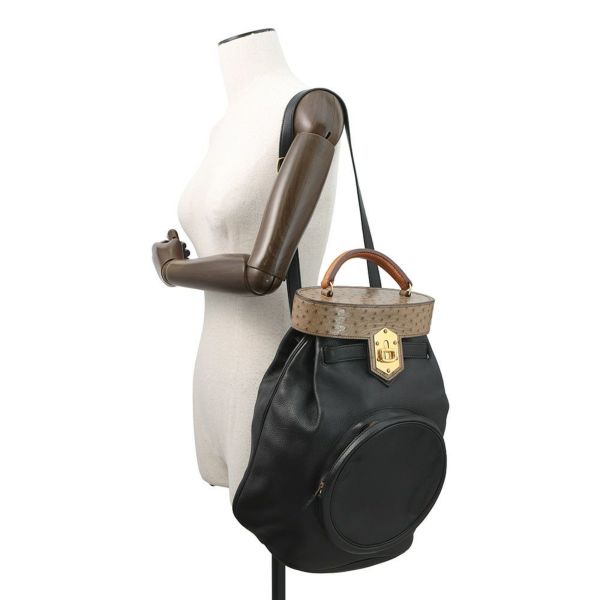 エルメス ショルダーバッグ スマックPM ブラック/イエロー/ゴールド金具 ヴォーグレネ/リザード/オーストリッチ 〇U刻印 黒