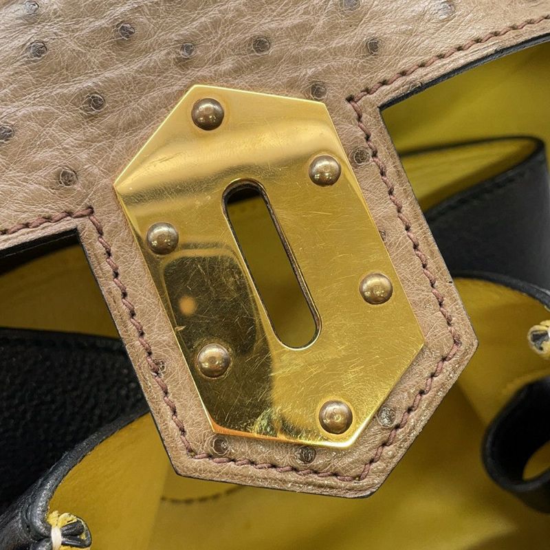 エルメス ショルダーバッグ スマックPM ブラック/イエロー/ゴールド金具 ヴォーグレネ/リザード/オーストリッチ 〇U刻印 黒