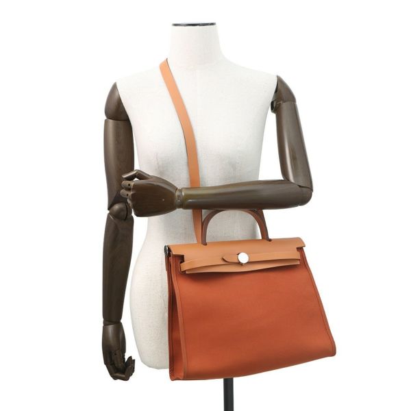 エルメス エールバッグジップPM オレンジ/ナチュラル/シルバー金具 トワルアッシュ/ヴァッシュハンター A刻印 2way