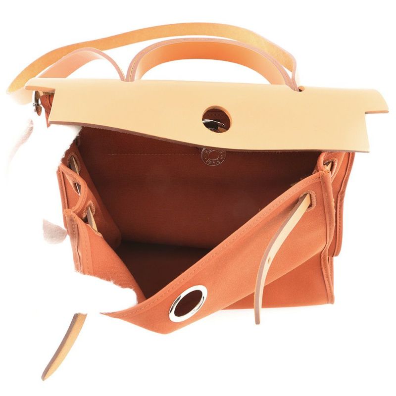 エルメス エールバッグジップPM オレンジ/ナチュラル/シルバー金具 トワルアッシュ/ヴァッシュハンター A刻印 2way