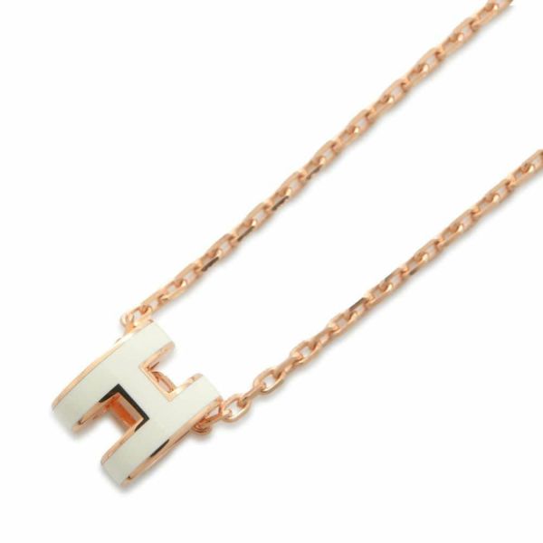 エルメス ネックレス ミニ・ポップアッシュ ホワイト/ピンクゴールド金具 HERMES アクセサリー 白