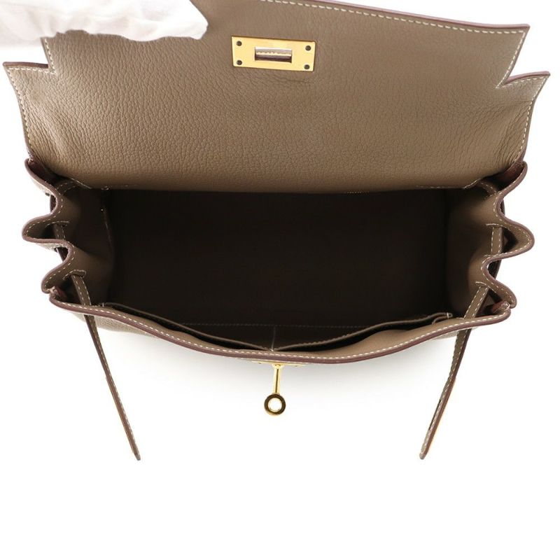 エルメス ハンドバッグ ケリー28 内縫い エトゥープ/ゴールド金具 トゴ B刻印 2wayショルダー