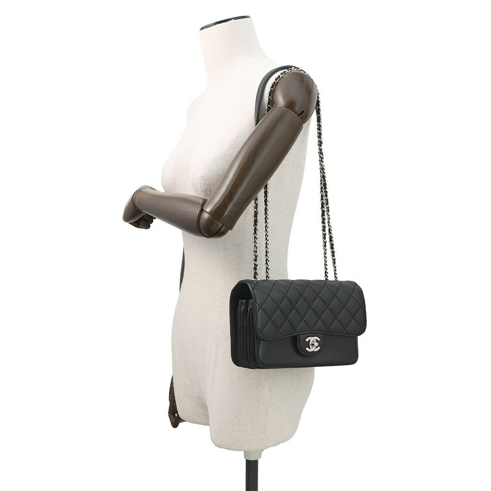 シャネル チェーンショルダーバッグ マトラッセ ココマーク マチポケット アコーディオン ラムスキン CHANEL 黒