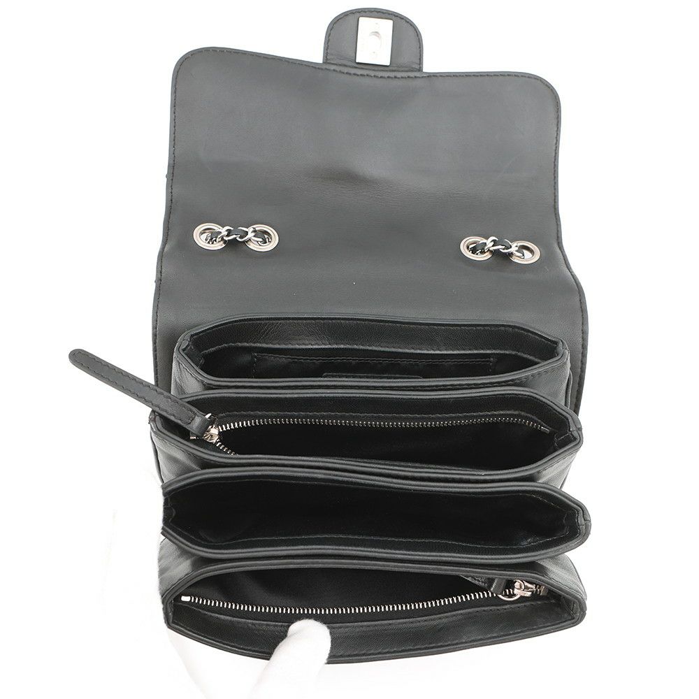 シャネル チェーンショルダーバッグ マトラッセ ココマーク マチポケット アコーディオン ラムスキン CHANEL 黒