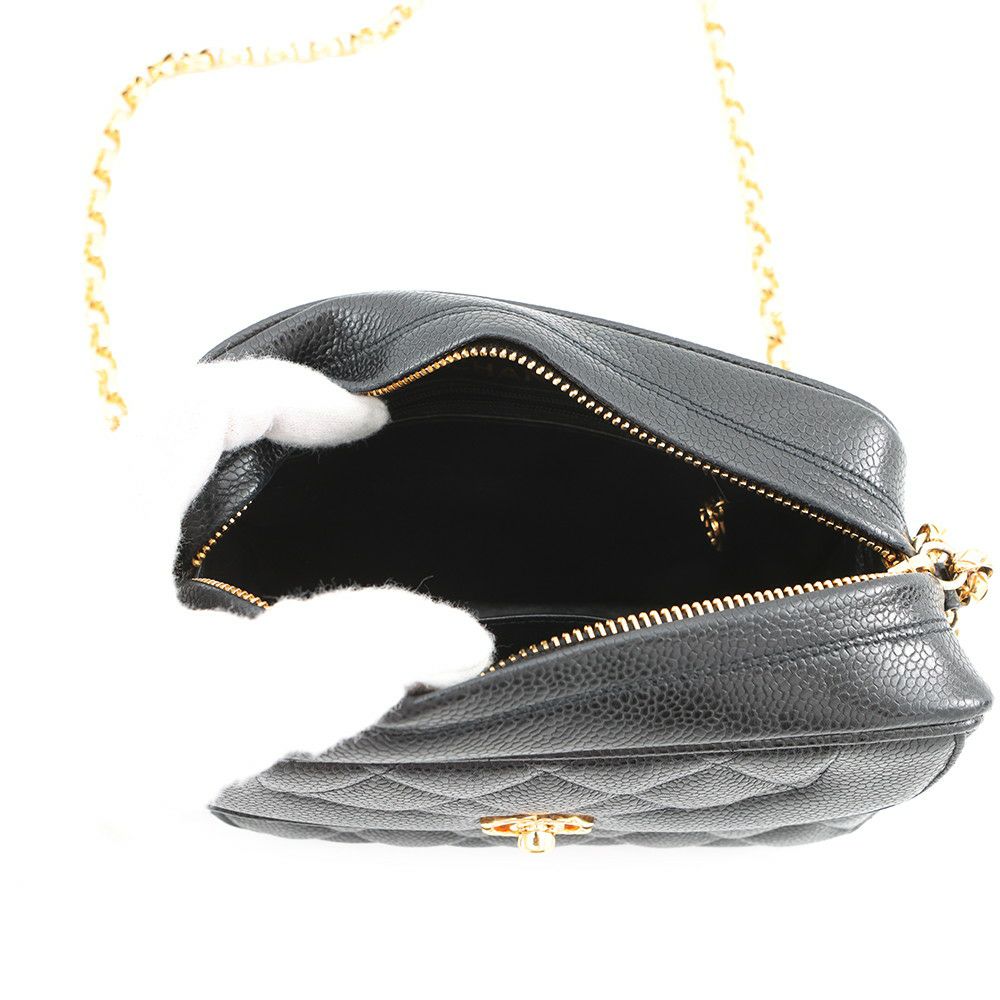 シャネル チェーンショルダーバッグ マトラッセ ココマーク キャビアスキン CHANEL 黒