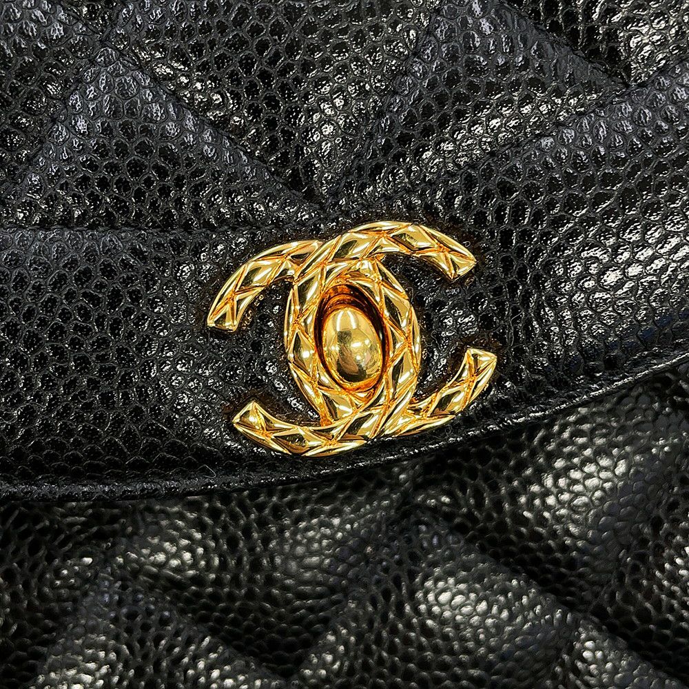 シャネル チェーンショルダーバッグ マトラッセ ココマーク キャビアスキン CHANEL 黒