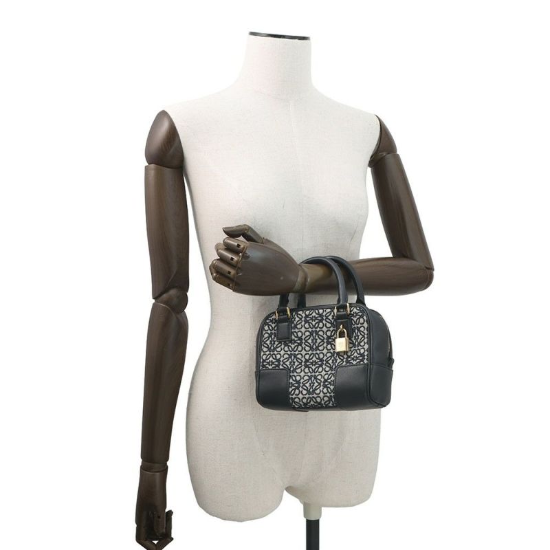 ロエベ ハンドバッグ アマソナ16 スクエア アナグラム キャンバス A039N21X03 2way 黒