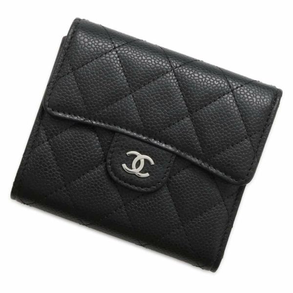 シャネル 三つ折り財布 クラシック スモール フラップ ウォレット キャビアスキン AP0231 CHANEL 黒