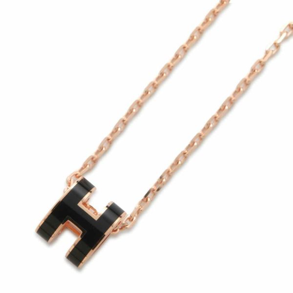 エルメス ネックレス ミニ・ポップアッシュ  ブラック/ピンクゴールド金具 HERMES アクセサリー 黒