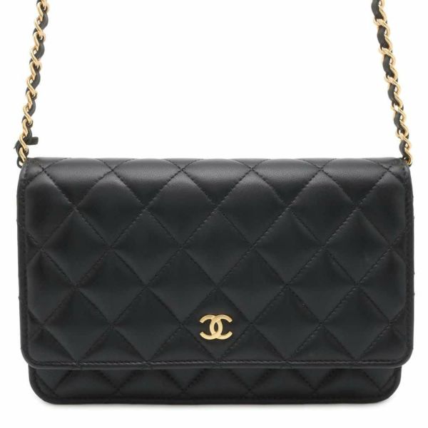 シャネル チェーンウォレット クラシック マトラッセ ココマーク ラムスキン AP0250 CHANEL 財布 ブラック 黒