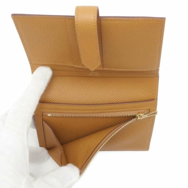 エルメス 二つ折り財布 ベアンコンパクト ビスキュイ/ゴールド金具 エプソン W刻印 HERMES 財布